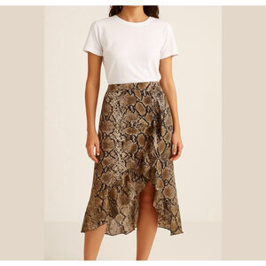 NWT CODE X MODE Womens Snakeskin High-Low Ruffle Skirt Beige Size XS